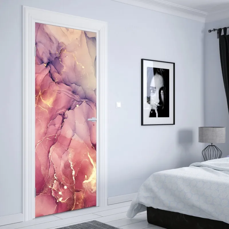 Naklejka na drzwi turkusowe góry o złotych akcentach – Wallissimo®