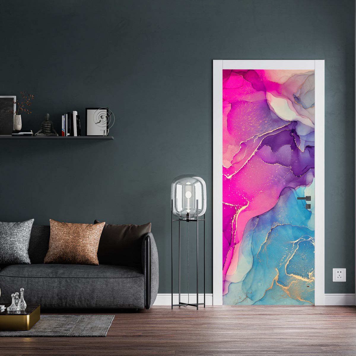 Naklejka na drzwi wibrująca marmurowa kompozycja alkoholowego tuszu – Wallissimo® Naklejka na drzwi wibrująca marmurowa kompozycja alkoholowego tuszu – Wallissimo®