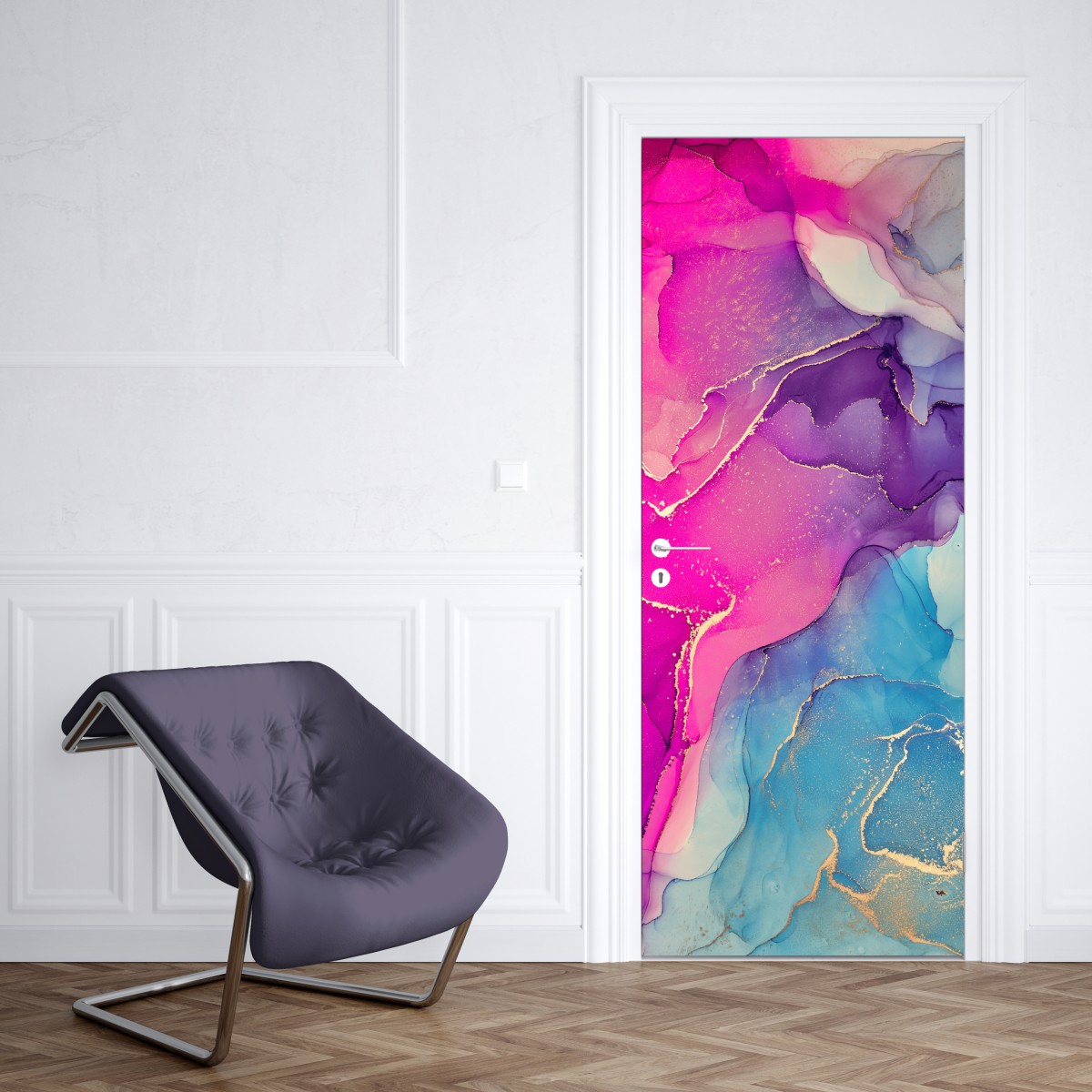 Naklejka na drzwi wibrująca marmurowa kompozycja alkoholowego tuszu – Wallissimo® Naklejka na drzwi wibrująca marmurowa kompozycja alkoholowego tuszu – Wallissimo®