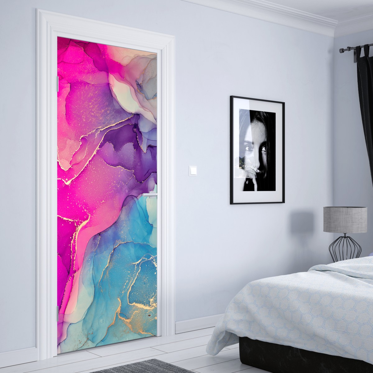 Naklejka na drzwi wibrująca marmurowa kompozycja alkoholowego tuszu – Wallissimo® Naklejka na drzwi wibrująca marmurowa kompozycja alkoholowego tuszu – Wallissimo®