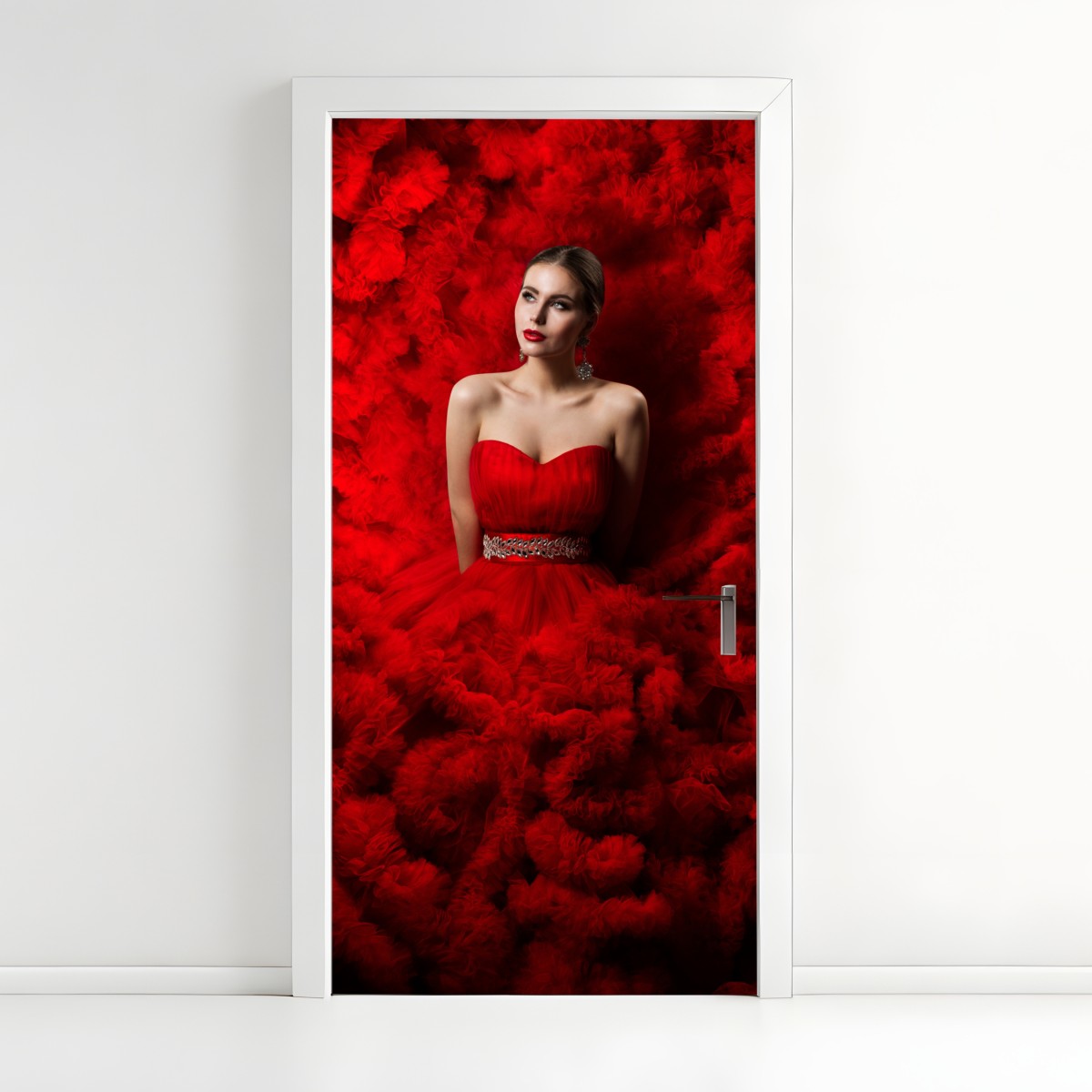 Door sticker elegant red gown portrait – Wallissimo®