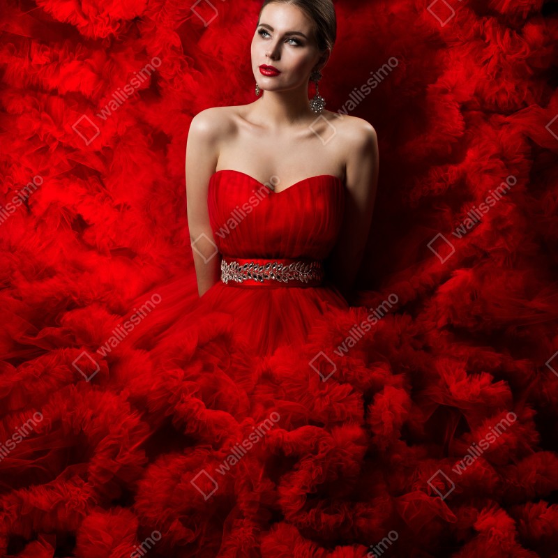 Naklejka na drzwi elegancki portret w czerwonej sukni – Wallissimo® Naklejka na drzwi elegancki portret w czerwonej sukni – Wallissimo®