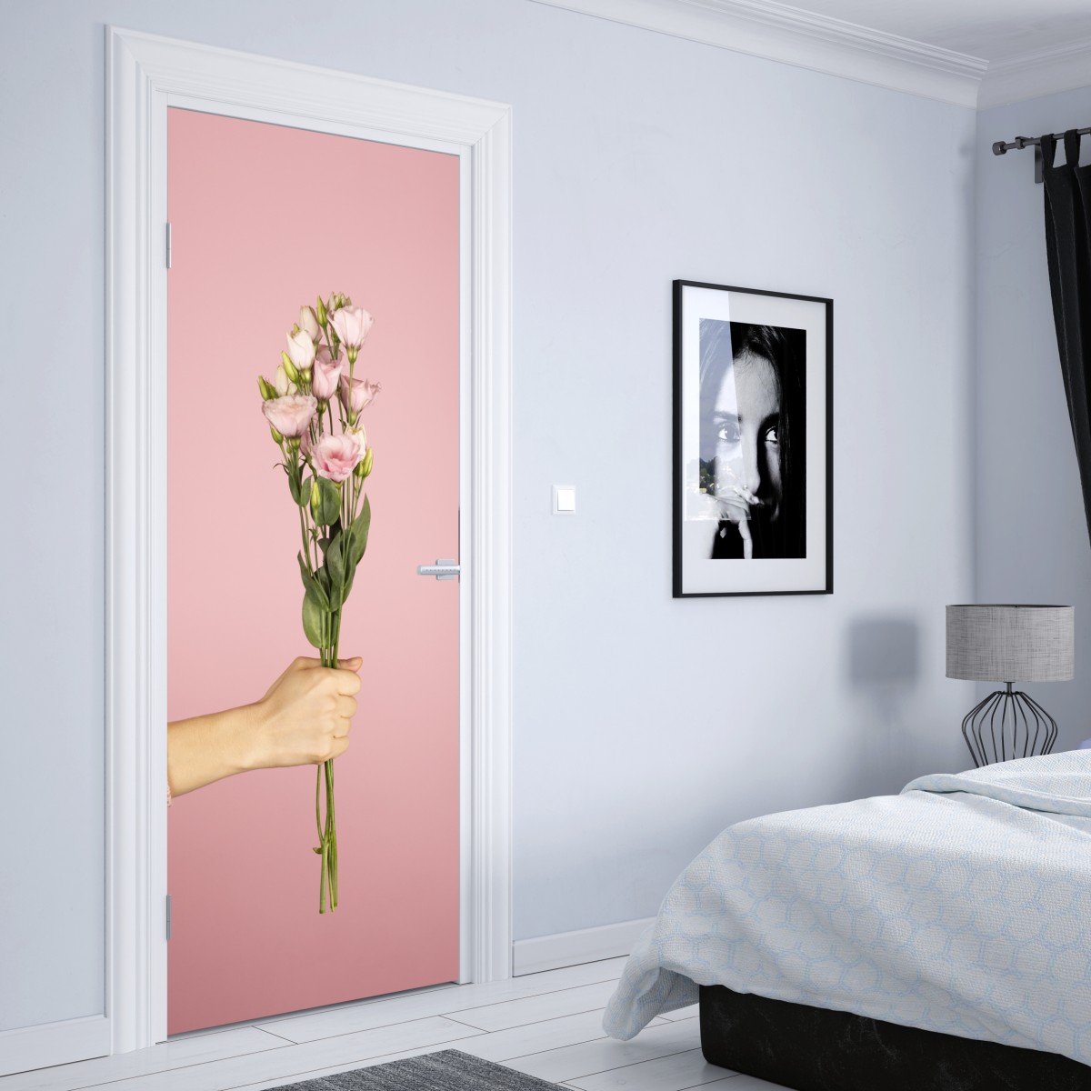 Naklejka na drzwi delikatny różowy bukiet eustomy – Wallissimo® Naklejka na drzwi delikatny różowy bukiet eustomy – Wallissimo®