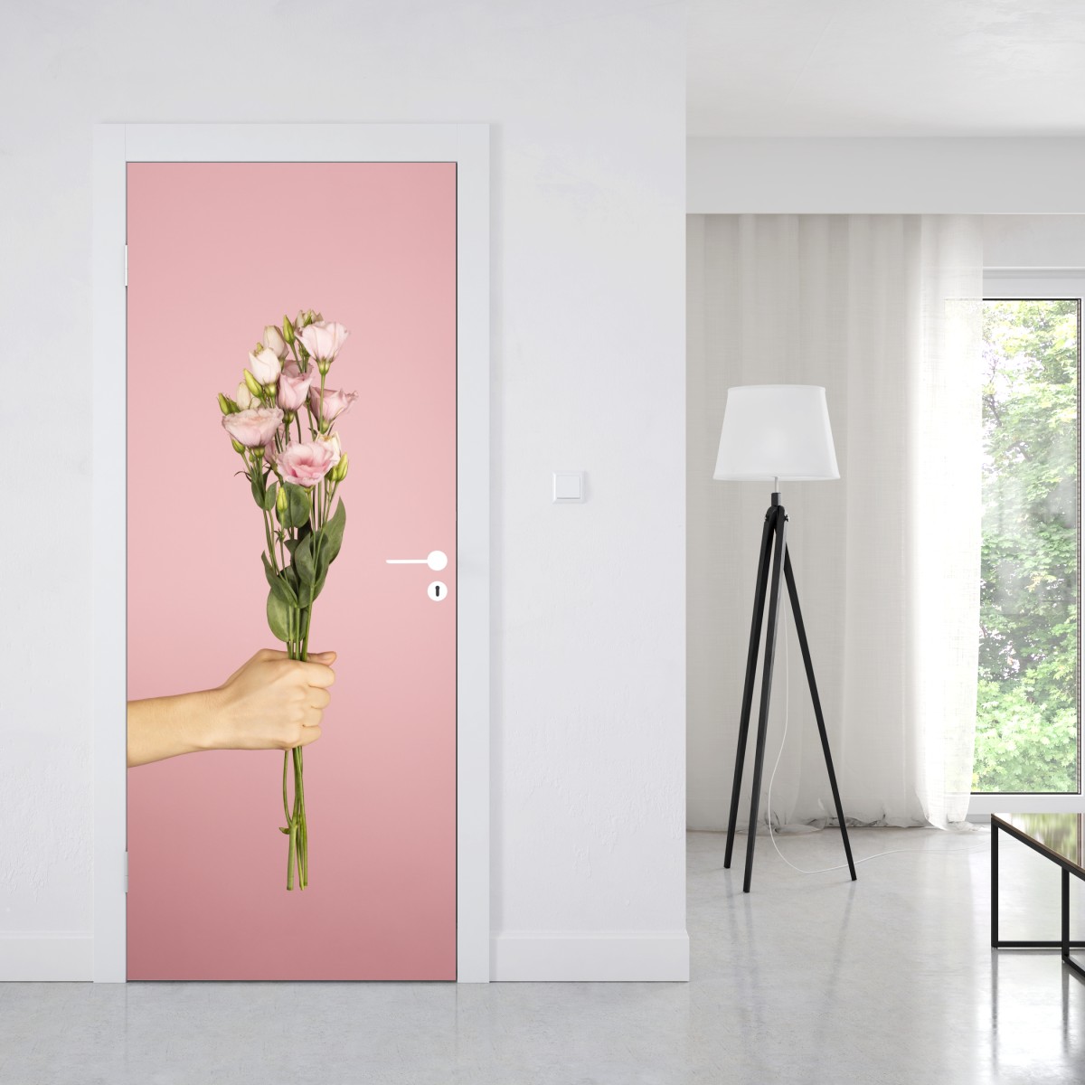 Naklejka na drzwi delikatny różowy bukiet eustomy – Wallissimo® Naklejka na drzwi delikatny różowy bukiet eustomy – Wallissimo®