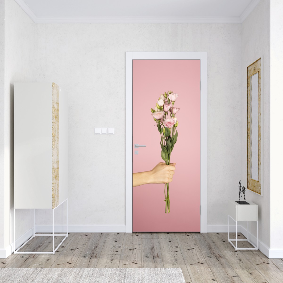 Naklejka na drzwi delikatny różowy bukiet eustomy – Wallissimo® Naklejka na drzwi delikatny różowy bukiet eustomy – Wallissimo®
