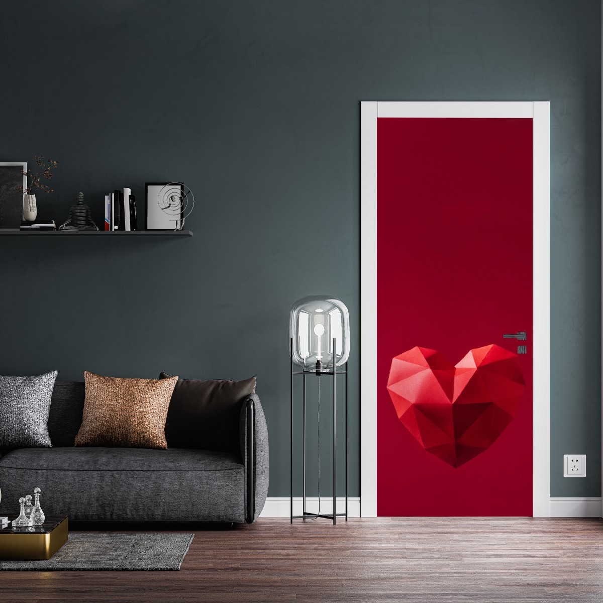 Naklejka na drzwi geometryczne czerwone papierowe serce – Wallissimo® Naklejka na drzwi geometryczne czerwone papierowe serce – Wallissimo®