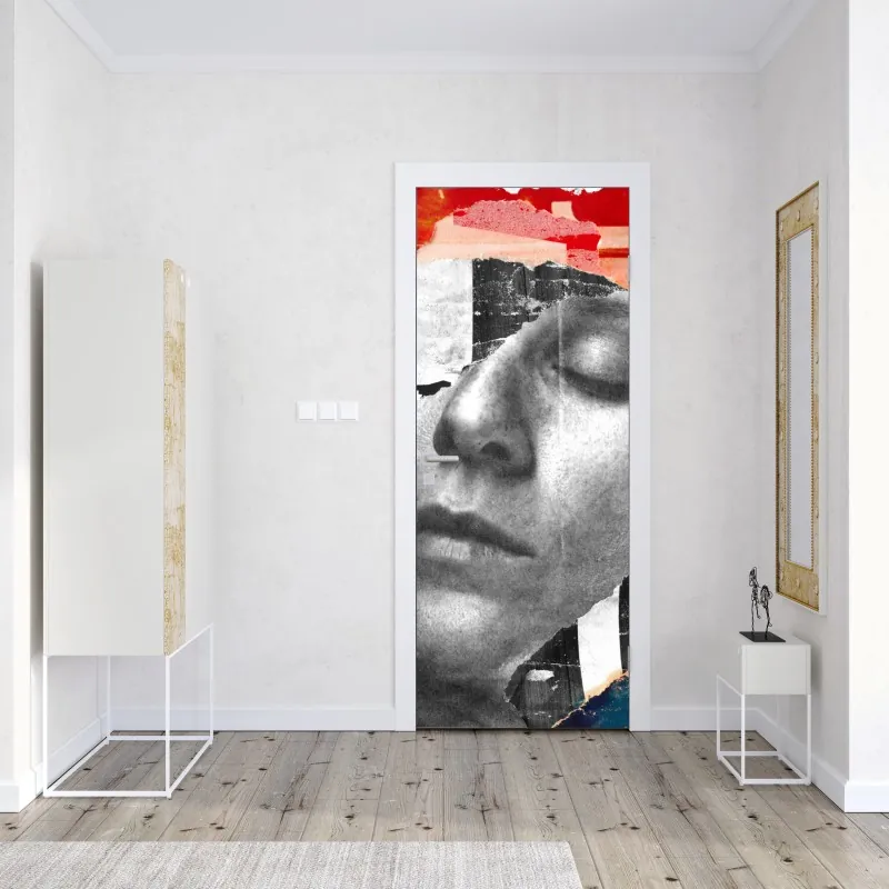 Naklejka na drzwi rozdarty portret kolaż – Wallissimo® Naklejka na drzwi rozdarty portret kolaż – Wallissimo®