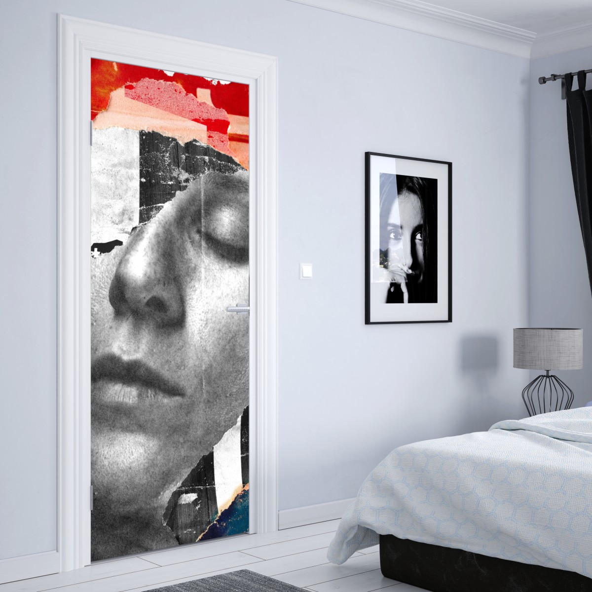 Naklejka na drzwi rozdarty portret kolaż – Wallissimo® Naklejka na drzwi rozdarty portret kolaż – Wallissimo®