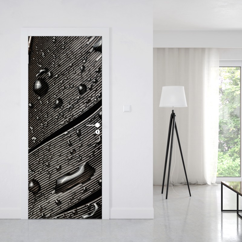 Naklejka na drzwi czarno-białe pióro z kroplami wody – Wallissimo® Naklejka na drzwi czarno-białe pióro z kroplami wody – Wallissimo®