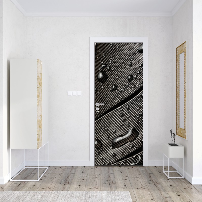 Naklejka na drzwi czarno-białe pióro z kroplami wody – Wallissimo® Naklejka na drzwi czarno-białe pióro z kroplami wody – Wallissimo®