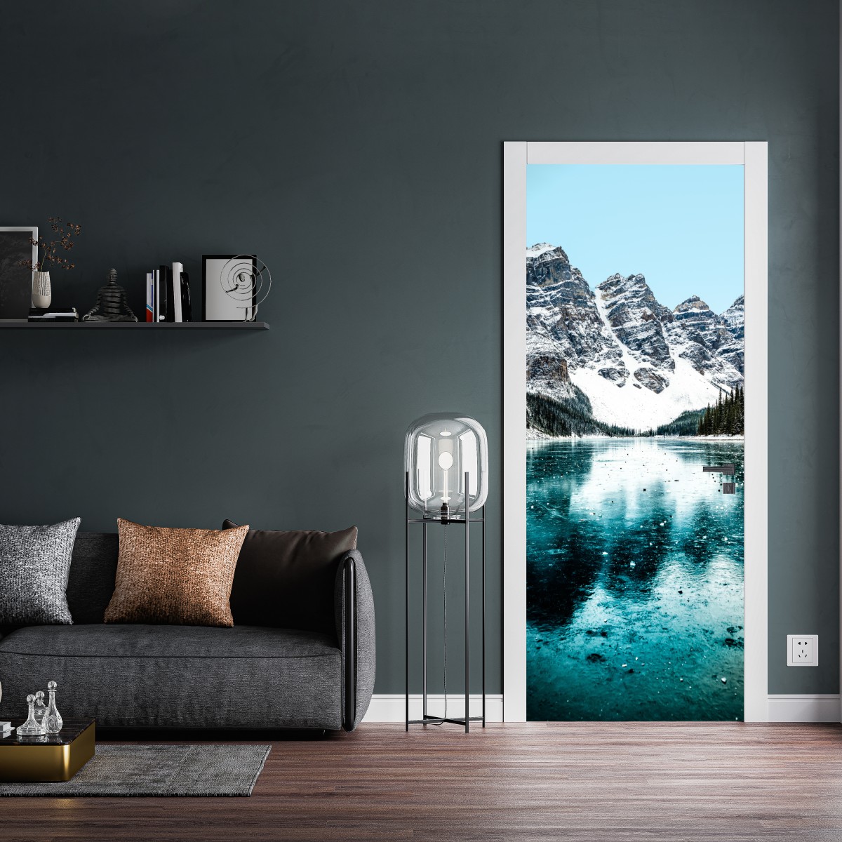 Naklejka na drzwi lodowe turkusowe odbicie gór – Wallissimo® Naklejka na drzwi lodowe turkusowe odbicie gór – Wallissimo®