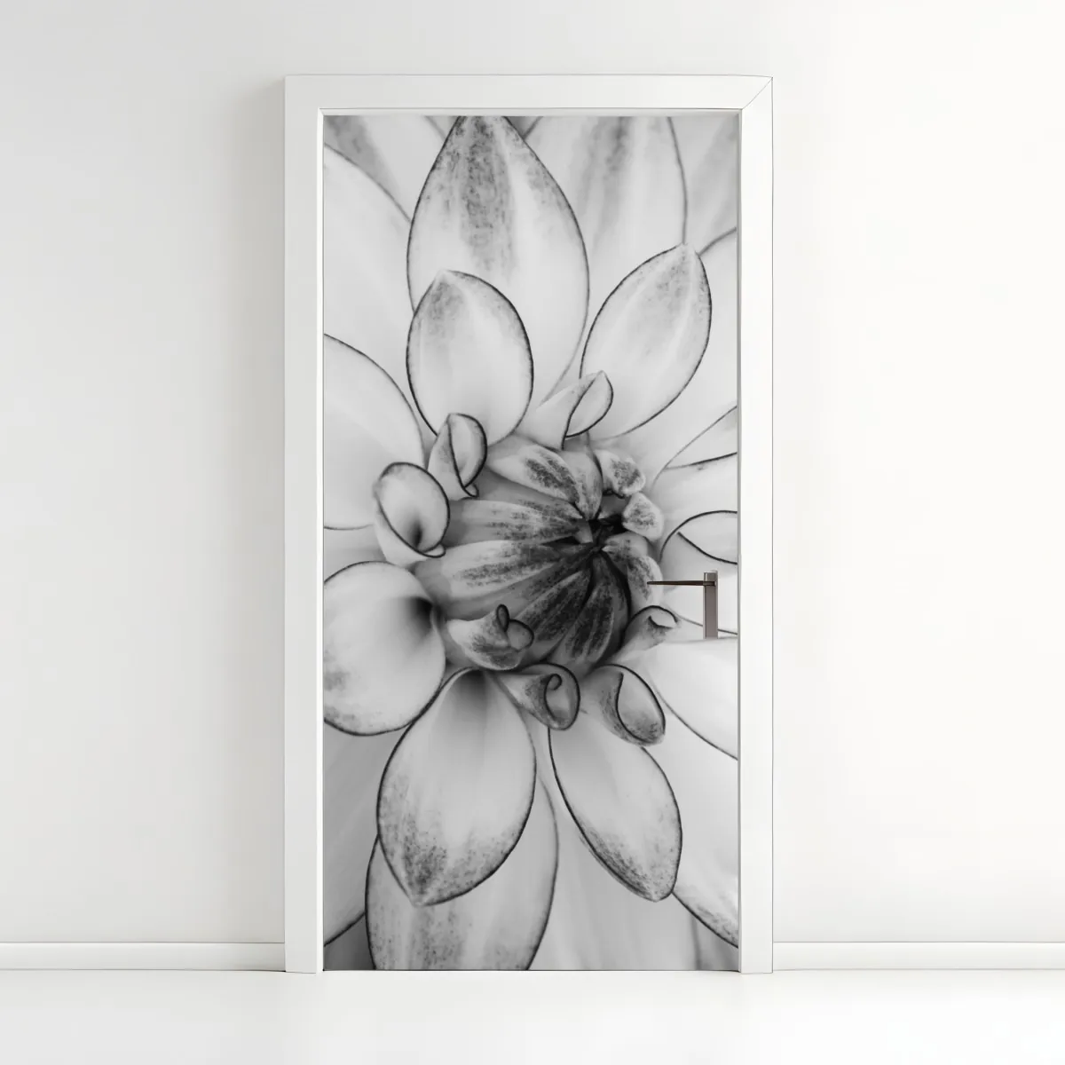 Naklejka na drzwi monochromatyczne zbliżenie dalii – Wallissimo® Naklejka na drzwi monochromatyczne zbliżenie dalii – Wallissimo®