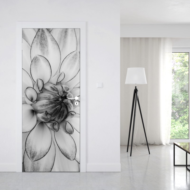 Naklejka na drzwi monochromatyczne zbliżenie dalii – Wallissimo® Naklejka na drzwi monochromatyczne zbliżenie dalii – Wallissimo®