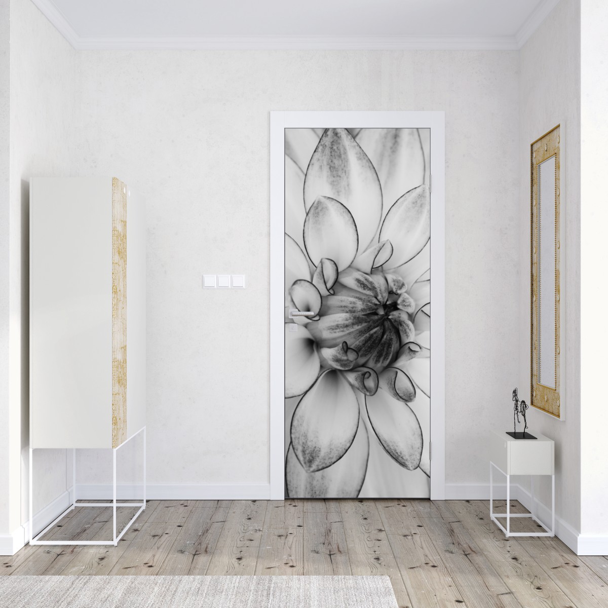Naklejka na drzwi monochromatyczne zbliżenie dalii – Wallissimo® Naklejka na drzwi monochromatyczne zbliżenie dalii – Wallissimo®