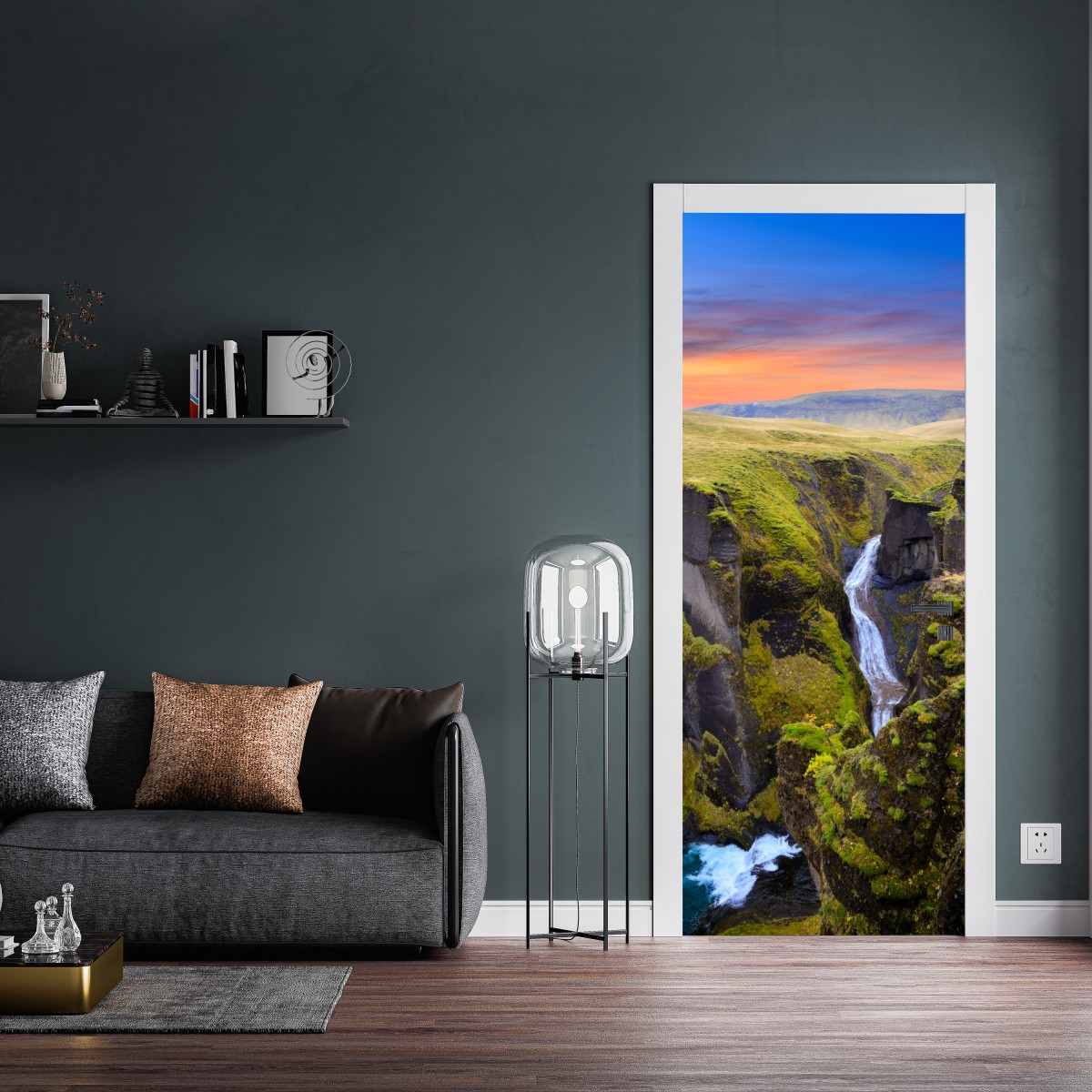 Naklejka na drzwi Fjadrargljufur kanion o zachodzie słońca – Wallissimo® Naklejka na drzwi Fjadrargljufur kanion o zachodzie słońca – Wallissimo®