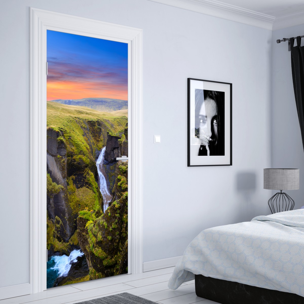 Naklejka na drzwi Fjadrargljufur kanion o zachodzie słońca – Wallissimo® Naklejka na drzwi Fjadrargljufur kanion o zachodzie słońca – Wallissimo®