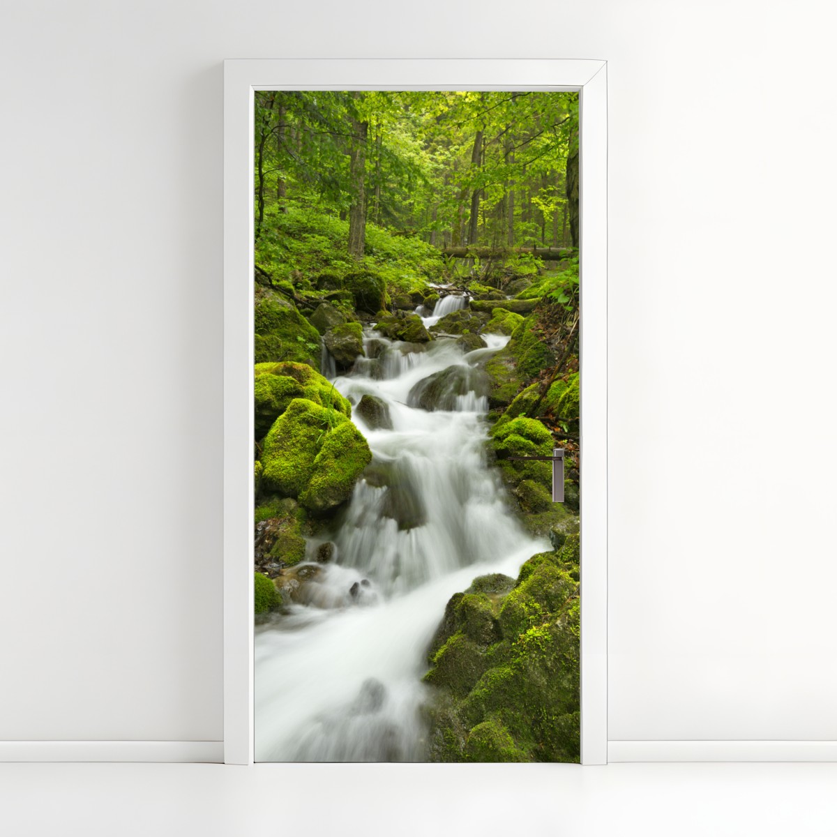 Door sticker lush mossy waterfall in Slovenský Raj – Wallissimo®