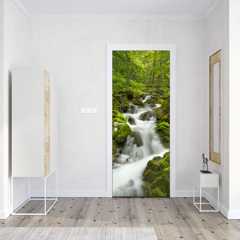 Naklejka na drzwi beżowa tekstura marmuru z naturalnymi żyłami – Wallissimo®