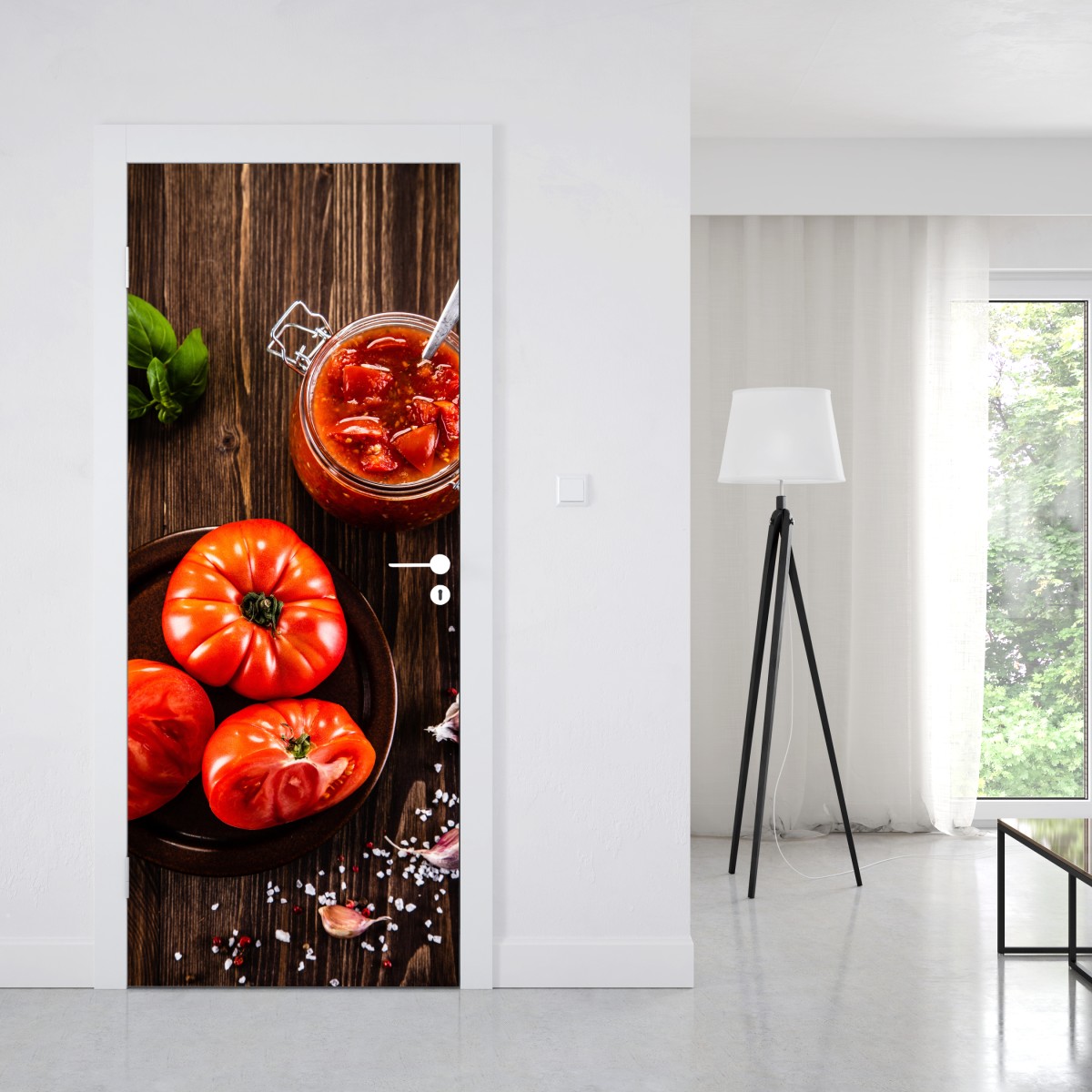 Naklejka na drzwi świeże pomidory i domowy sos – Wallissimo® Naklejka na drzwi świeże pomidory i domowy sos – Wallissimo®