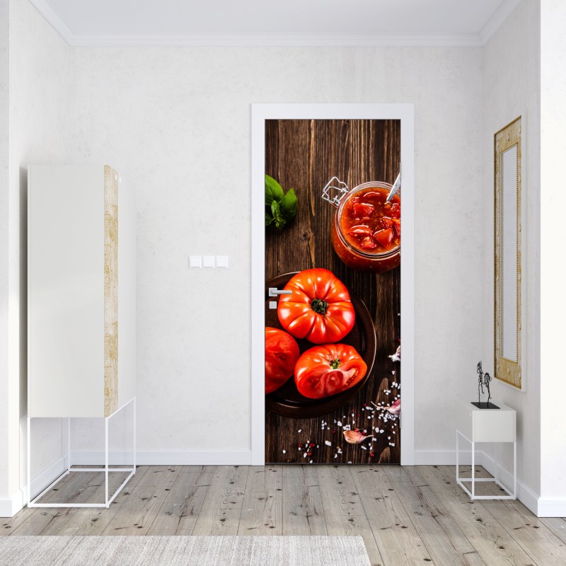 Naklejka na drzwi świeże pomidory i domowy sos – Wallissimo® Naklejka na drzwi świeże pomidory i domowy sos – Wallissimo®