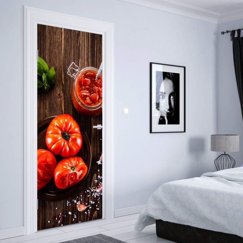 Naklejka na drzwi świeże pomidory i domowy sos – Wallissimo® Naklejka na drzwi świeże pomidory i domowy sos – Wallissimo®