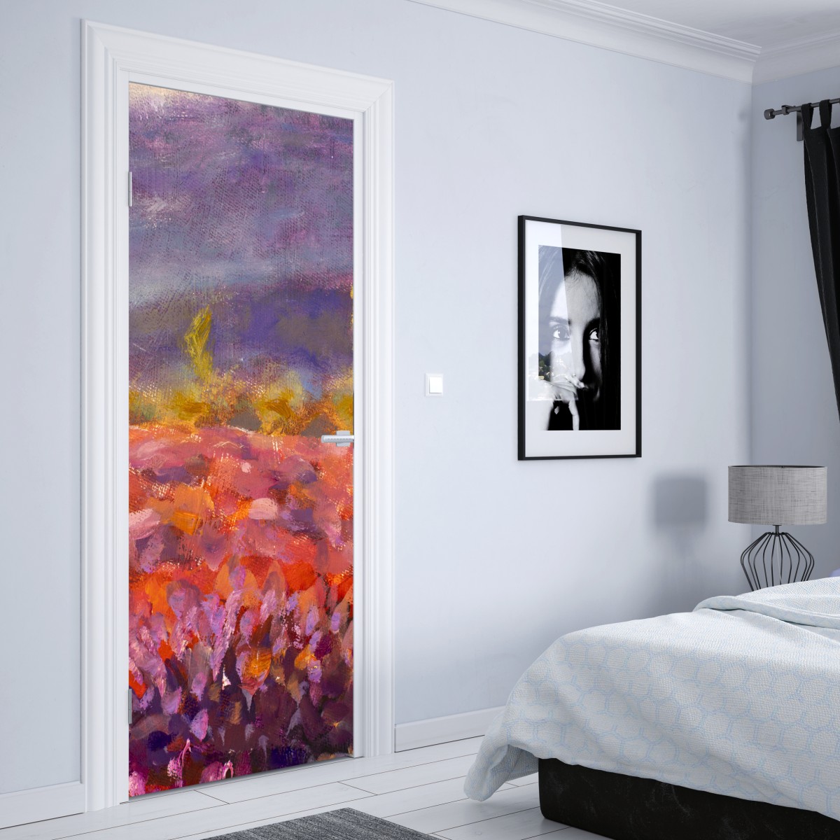 Naklejka na drzwi Prowansja pole lawendy obraz olejny – Wallissimo® Naklejka na drzwi Prowansja pole lawendy obraz olejny – Wallissimo®