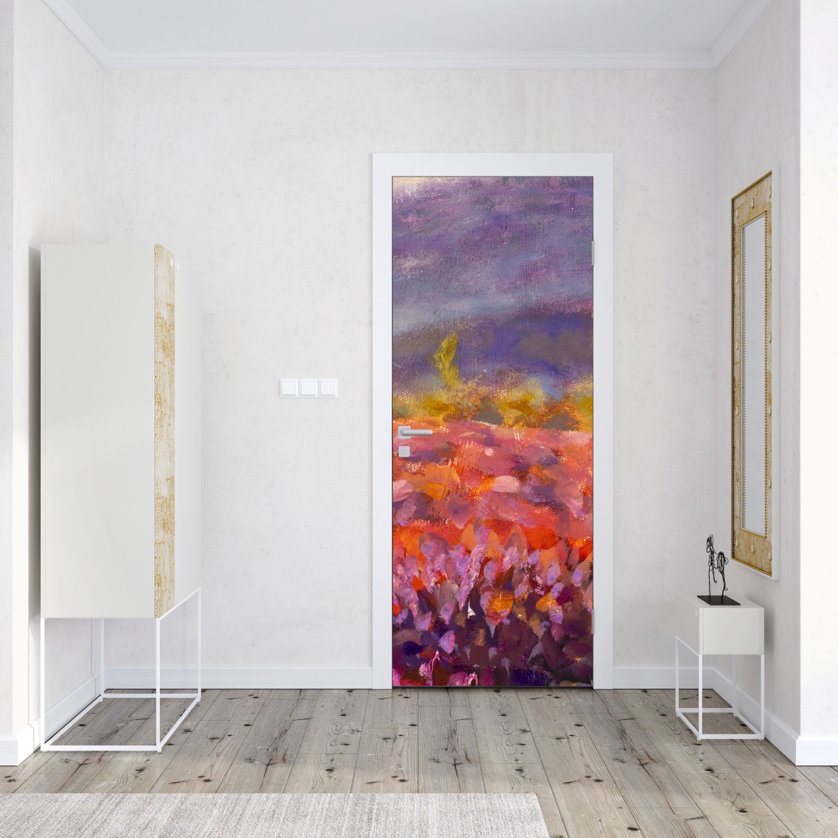 Naklejka na drzwi Prowansja pole lawendy obraz olejny – Wallissimo® Naklejka na drzwi Prowansja pole lawendy obraz olejny – Wallissimo®