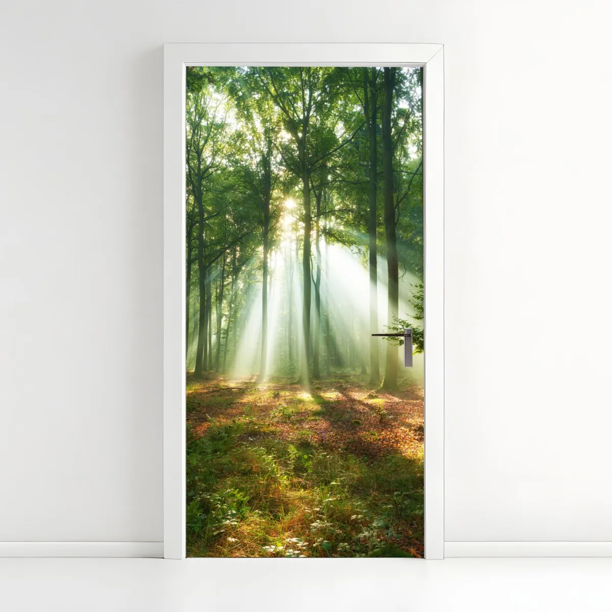 Naklejka na drzwi poranne światło w lesie – Wallissimo® Naklejka na drzwi poranne światło w lesie – Wallissimo®