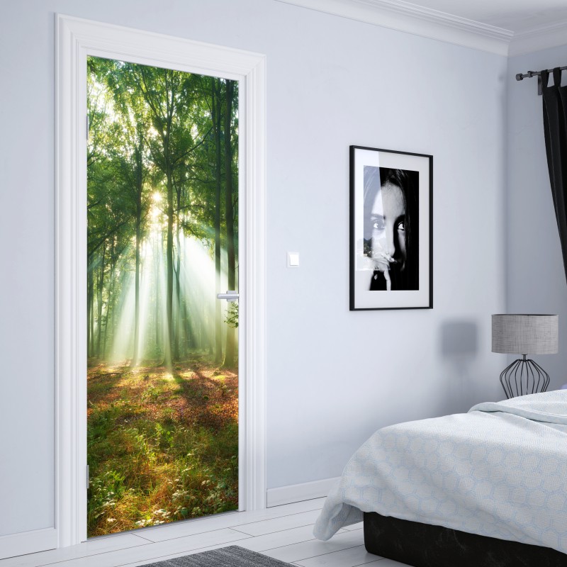 Naklejka na drzwi żywa czerwona róża - zbliżenie – Wallissimo®