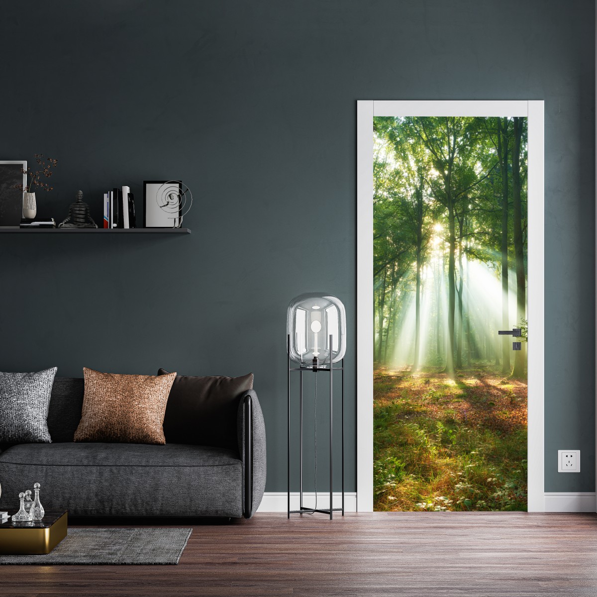 Naklejka na drzwi poranne światło w lesie – Wallissimo® Naklejka na drzwi poranne światło w lesie – Wallissimo®
