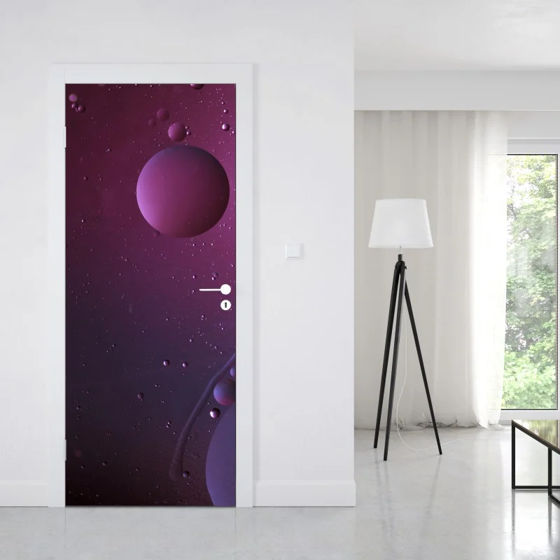 Naklejka na drzwi pastelowy wzór liści miłorzębu ze złotymi akcentami – Wallissimo®