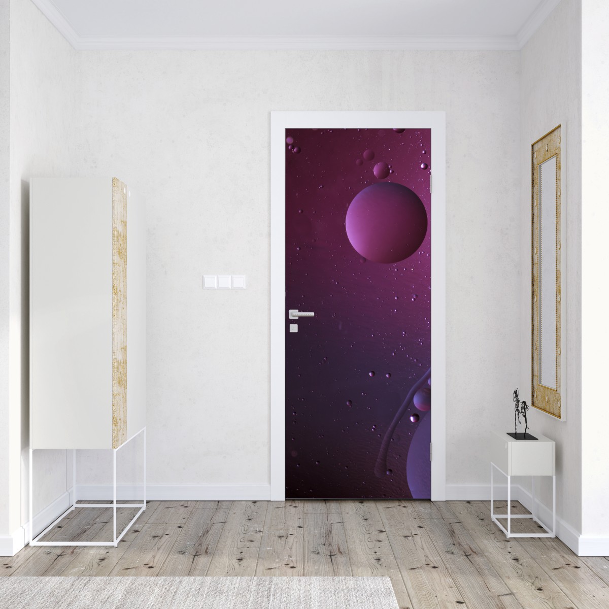 Naklejka na drzwi fioletowe kosmiczne sfery abstrakcja – Wallissimo® Naklejka na drzwi fioletowe kosmiczne sfery abstrakcja – Wallissimo®