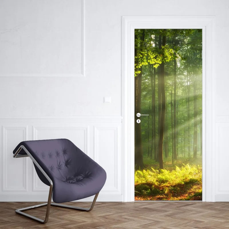 Naklejka na drzwi fioletowa latarnia nad skalistym wybrzeżem – Wallissimo®