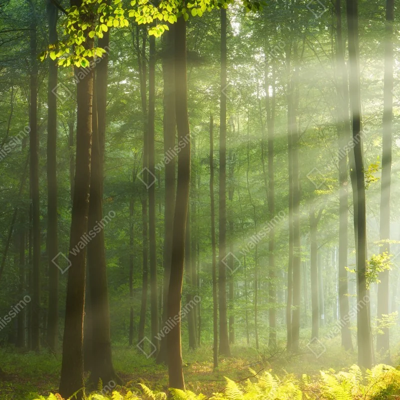 Naklejka na drzwi poranne światło w lesie – Wallissimo® Naklejka na drzwi poranne światło w lesie – Wallissimo®