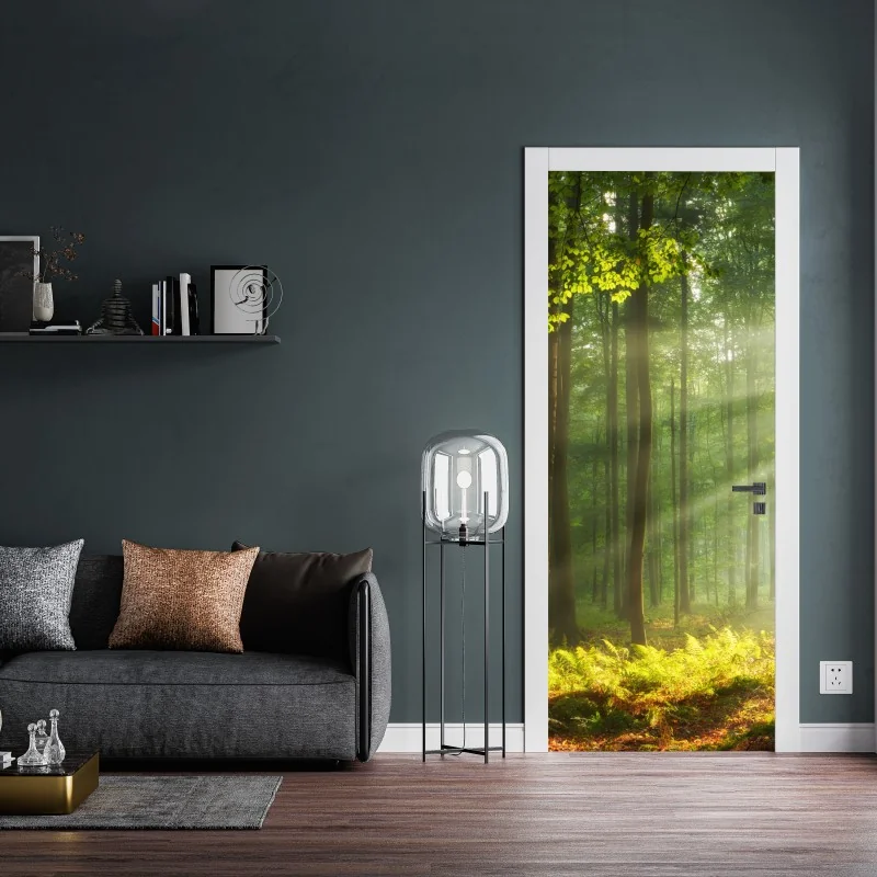 Naklejka na drzwi poranne światło w lesie – Wallissimo® Naklejka na drzwi poranne światło w lesie – Wallissimo®