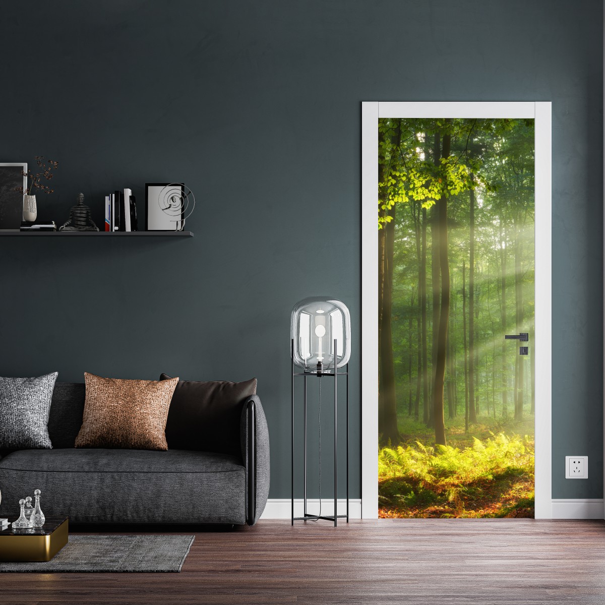 Naklejka na drzwi poranne światło w lesie – Wallissimo® Naklejka na drzwi poranne światło w lesie – Wallissimo®