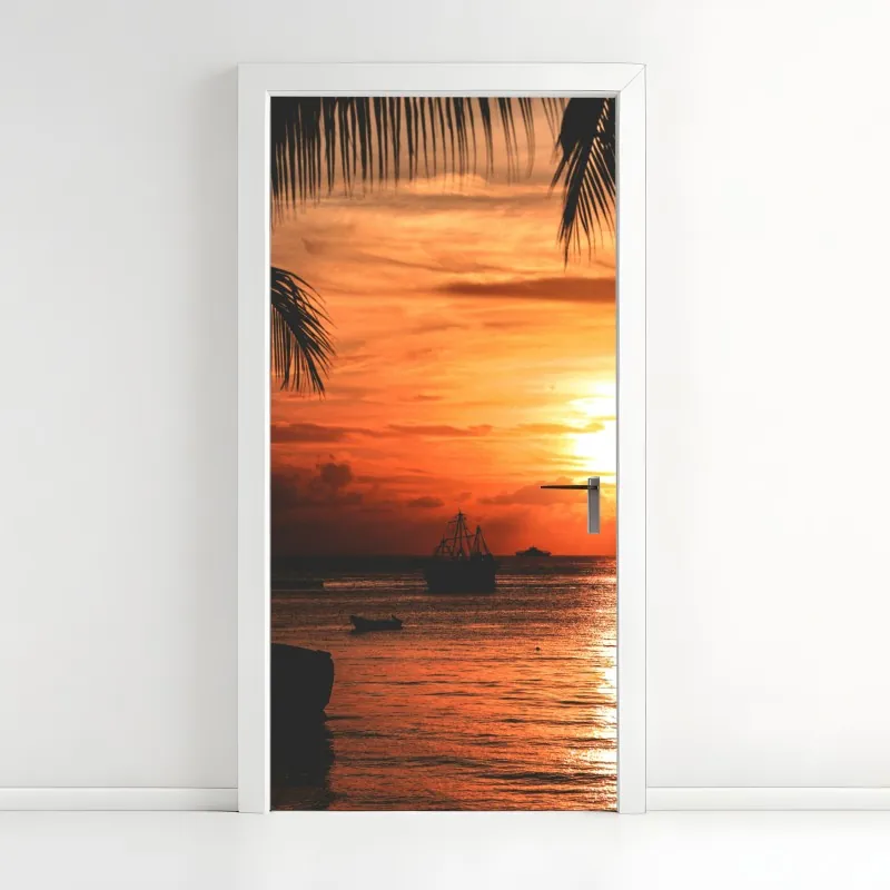 Naklejka na drzwi Miami panorama zachodu słońca – Wallissimo®