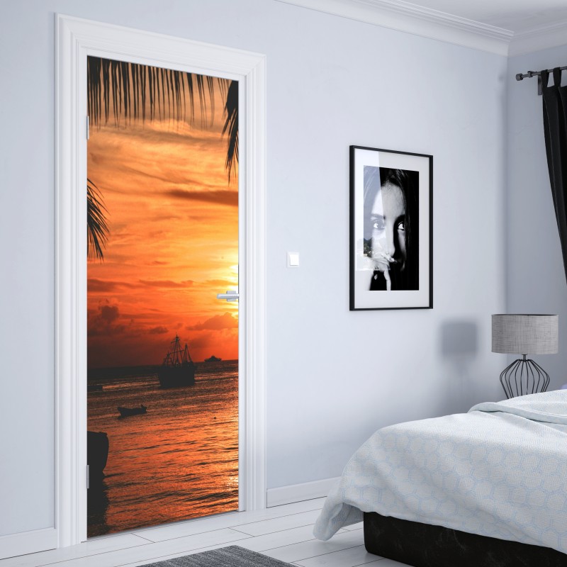 Naklejka na drzwi Miami panorama zachodu słońca – Wallissimo®