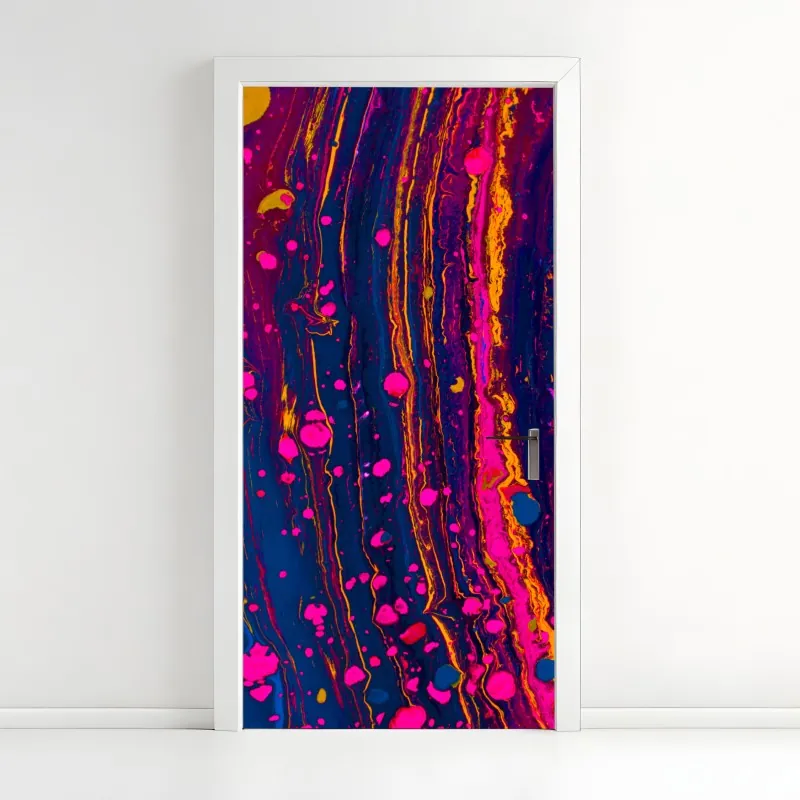 Naklejka na drzwi neonowa marmurkowa grafika abstrakcyjna