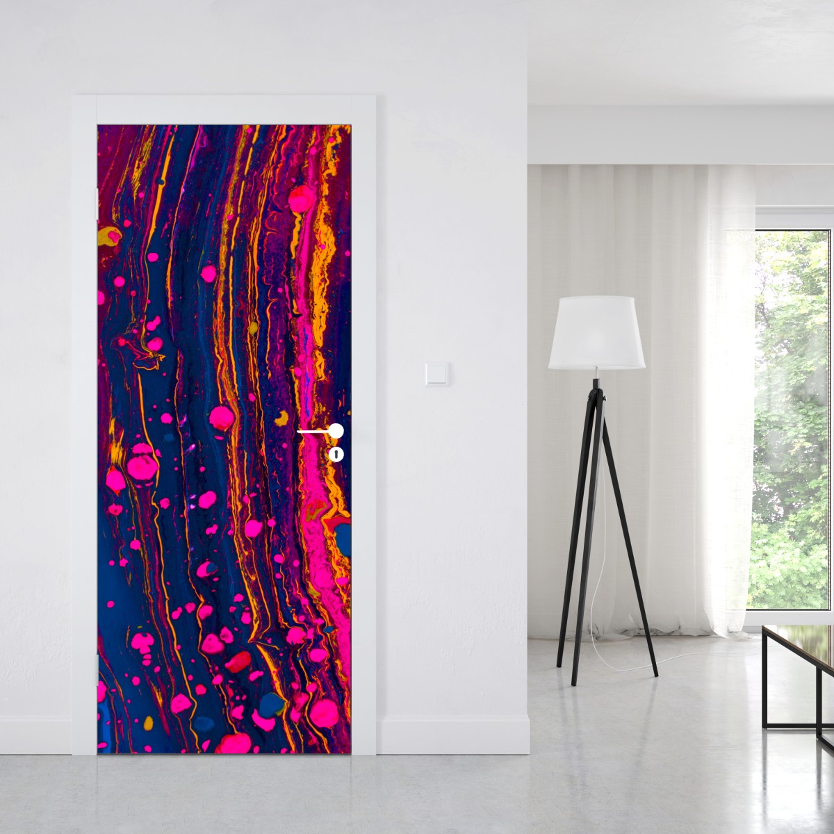 Naklejka na drzwi neonowa marmurkowa grafika abstrakcyjna – Wallissimo® Naklejka na drzwi neonowa marmurkowa grafika abstrakcyjna – Wallissimo®