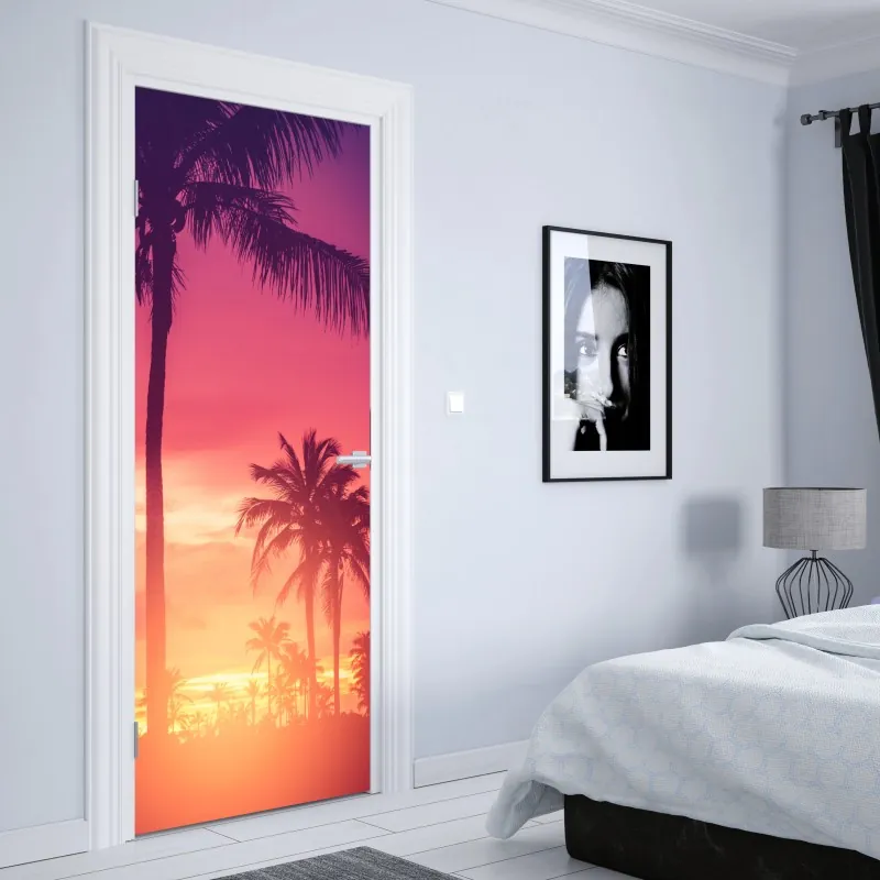 Naklejka na drzwi złota panorama Los Angeles z palmami – Wallissimo®