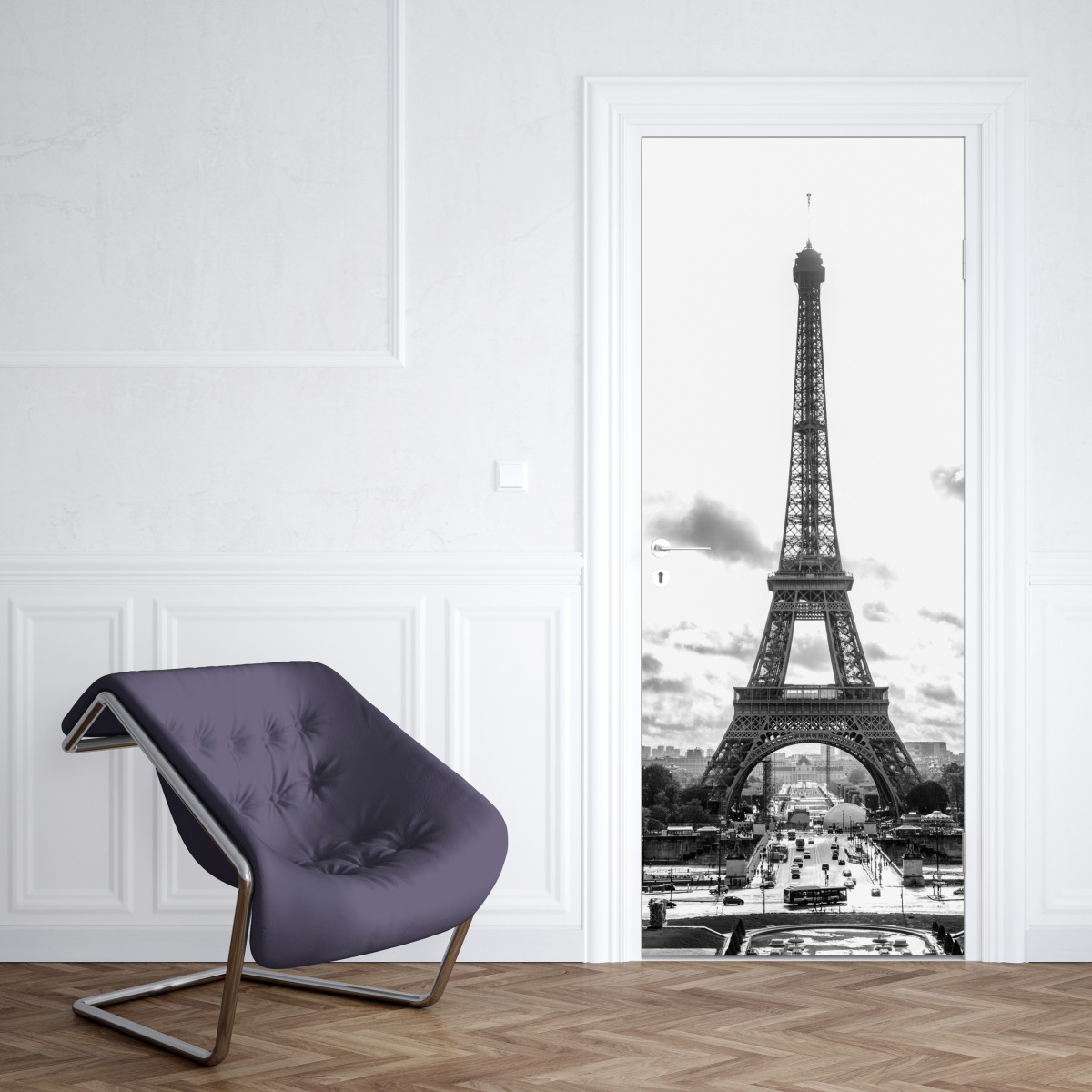Naklejka na drzwi Paryż Wieża Eiffla w monochromie – Wallissimo® Naklejka na drzwi Paryż Wieża Eiffla w monochromie – Wallissimo®