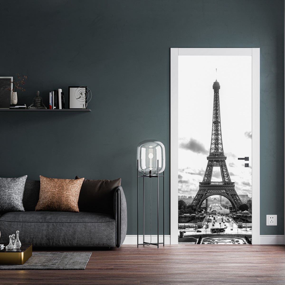 Naklejka na drzwi Paryż Wieża Eiffla w monochromie – Wallissimo® Naklejka na drzwi Paryż Wieża Eiffla w monochromie – Wallissimo®