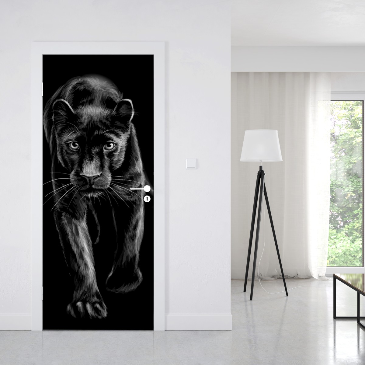 Naklejka na drzwi krocząca czarna pantera ilustracja – Wallissimo® Naklejka na drzwi krocząca czarna pantera ilustracja – Wallissimo®
