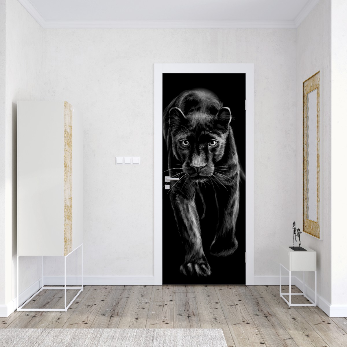 Naklejka na drzwi krocząca czarna pantera ilustracja – Wallissimo® Naklejka na drzwi krocząca czarna pantera ilustracja – Wallissimo®