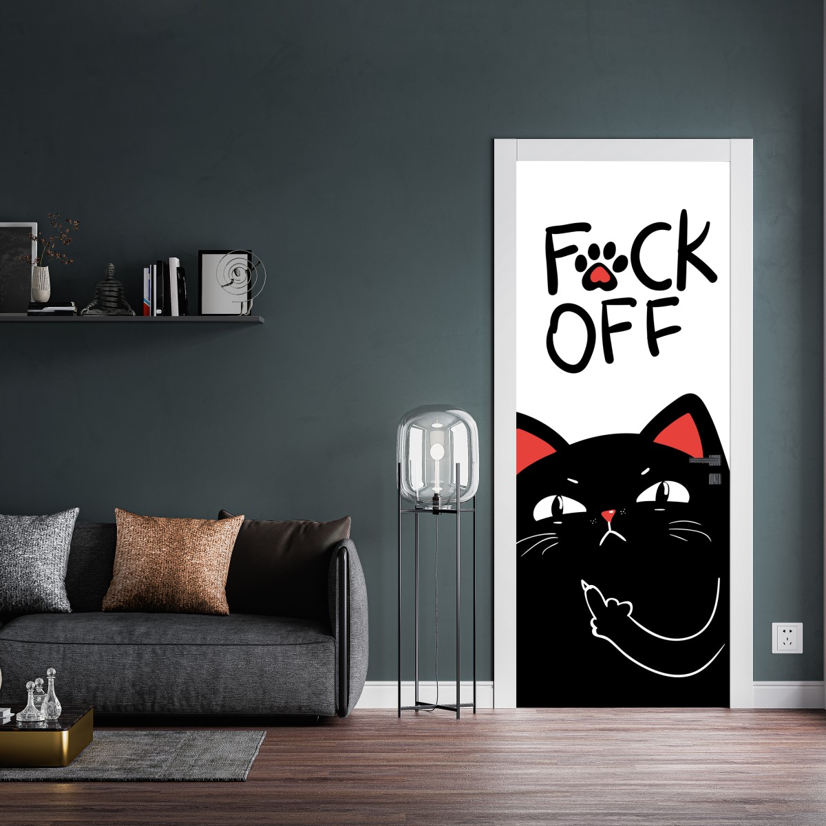 Naklejka na drzwi zuchwały czarny kot z charakterem – Wallissimo® Naklejka na drzwi zuchwały czarny kot z charakterem – Wallissimo®