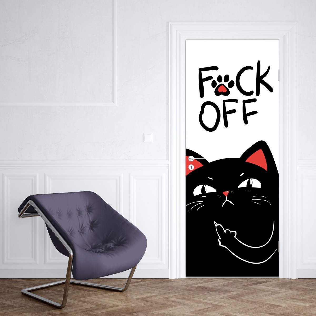 Naklejka na drzwi zuchwały czarny kot z charakterem – Wallissimo® Naklejka na drzwi zuchwały czarny kot z charakterem – Wallissimo®