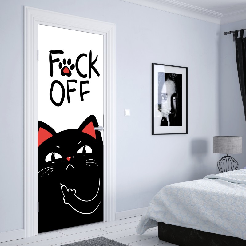 Naklejka na drzwi zuchwały czarny kot z charakterem – Wallissimo® Naklejka na drzwi zuchwały czarny kot z charakterem – Wallissimo®