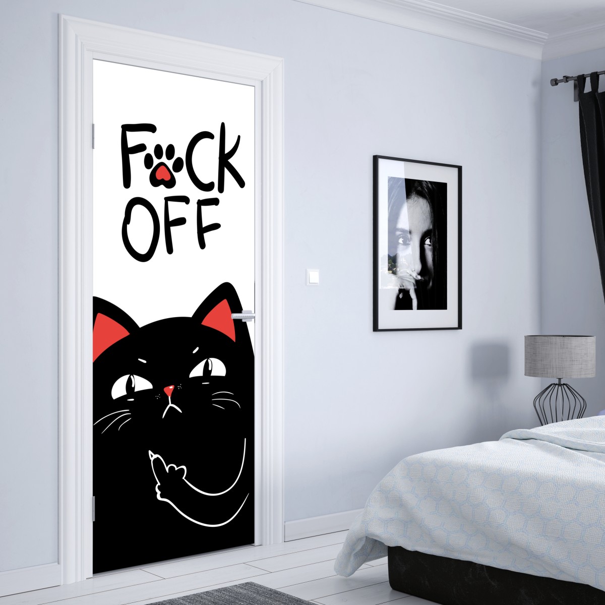 Naklejka na drzwi zuchwały czarny kot z charakterem – Wallissimo® Naklejka na drzwi zuchwały czarny kot z charakterem – Wallissimo®