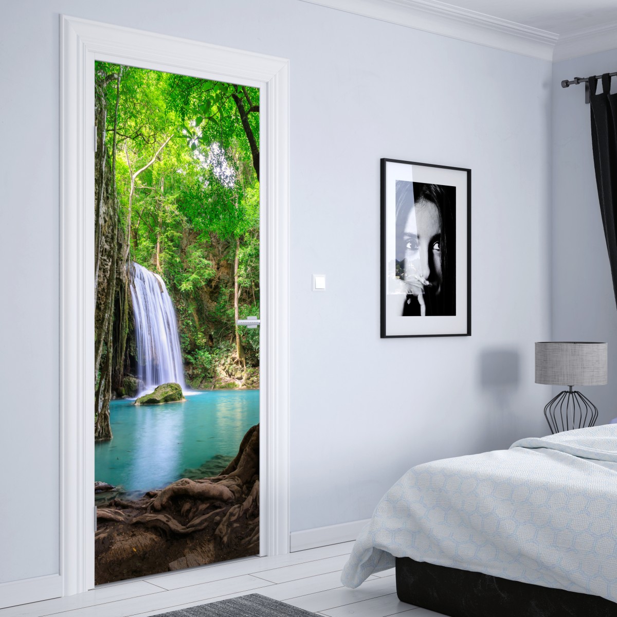 Naklejka na drzwi spokojny wodospad w Parku Narodowym Erawan – Wallissimo® Naklejka na drzwi spokojny wodospad w Parku Narodowym Erawan – Wallissimo®